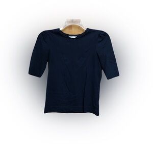 LK Bennett Navy Blue Top with Ruched Sleeve